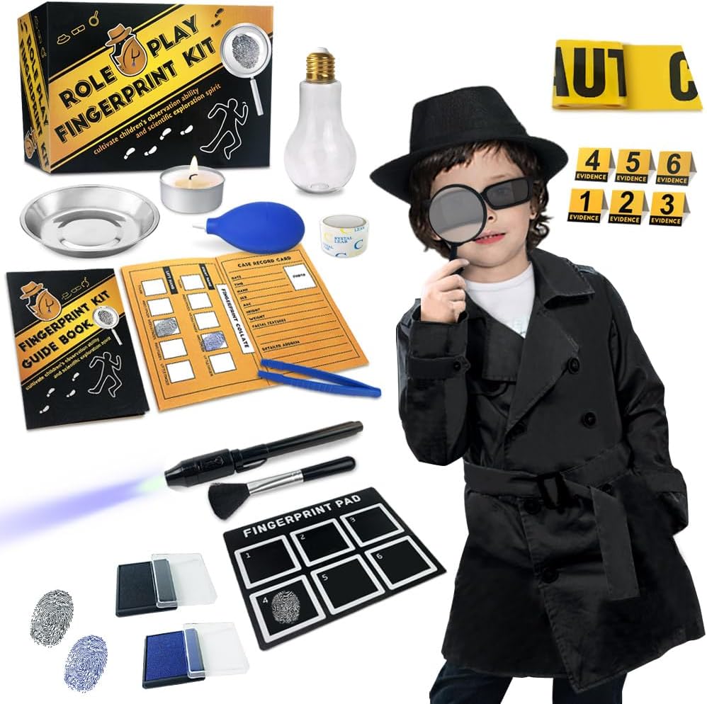 Spy Kit per bambini Detective Outfit Fingerprint Toys Regali per 5 6 7 8 9 10 11 anni Ragazzi Vecchi Investigation Role Play Vestire Costume Scienza educativa Agente segreto Finger Print Identificazione