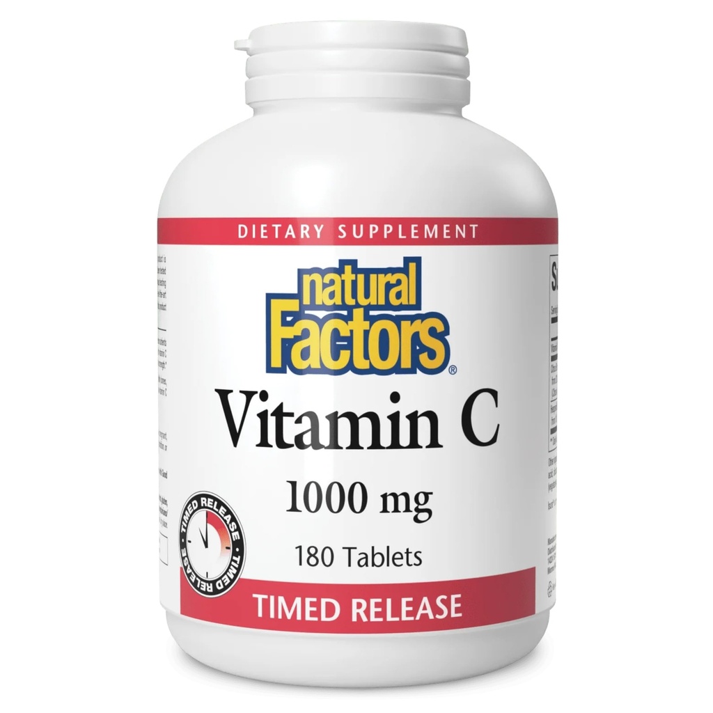 Fattori naturali Vitamina C 1000 mg Time Release, Supporto antiossidante per la salute immunitaria e ossa, 180 compresse