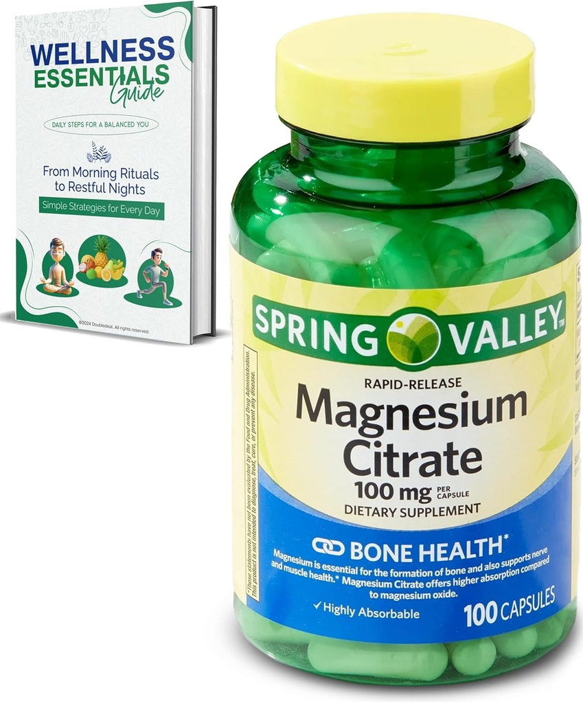 Citrato di magnesio 100mg | Citrato de Magnesio, 100 capsule | Altamente assorbibile | Rapido rilascio per Bone, Nerve, Muscle Health | Supplemento per sonno, cuore, integratori di magnesio