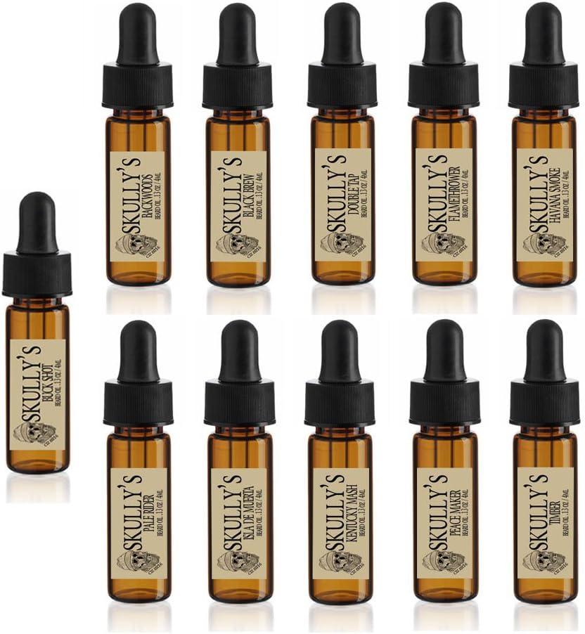 Set di campioni di olio di barba di Skully (11) dram di vetro da 5 ml, pacchetto di viaggio