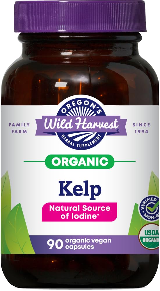Supplemento organico di Kelp dell'Oregon's Wild Harvest Kelp | Fonte naturale di iodio | capsule vegane, 90 conte