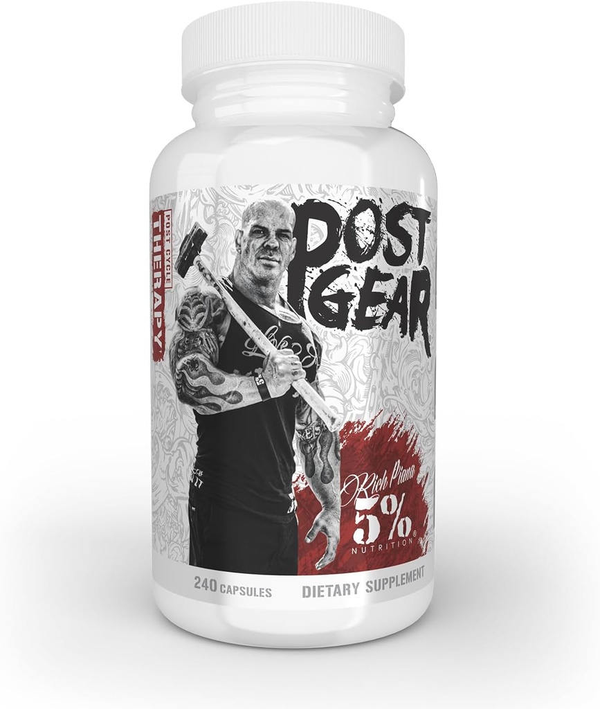 5% Nutrition Rich Piana Post Gear PCT Support Booster | Blocker di estrogeni, Inibitore di aromatasi | Supplemento di terapia post ciclo | DAA, DIM, Longjack, ortica, cardo del latte, 240 capsule
