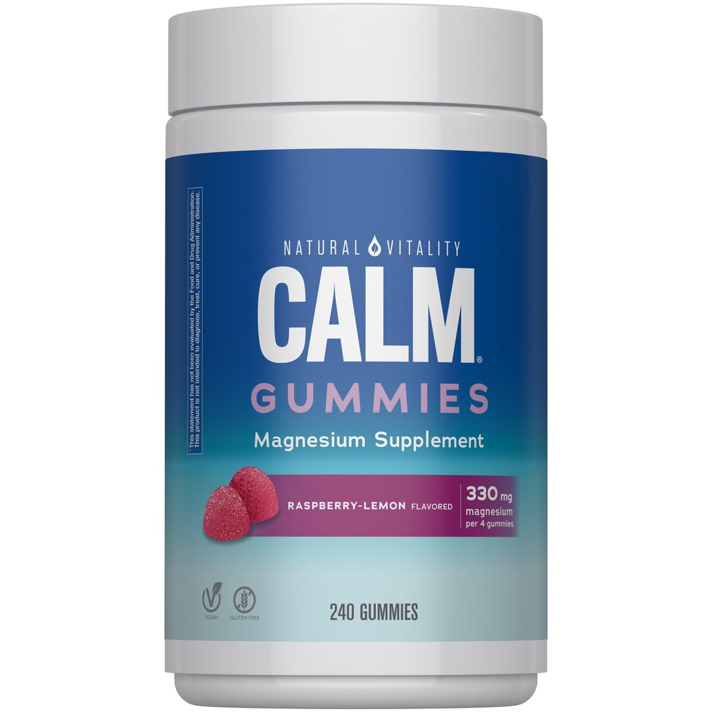 Naturale Vitalità Calma, Magnesio Citrato Supplemento, Stress Relief Gummies, Supporta una risposta sana a stress, Gluten Free, Vegan, Raspberry Lemon Flavored, 240 Gummies