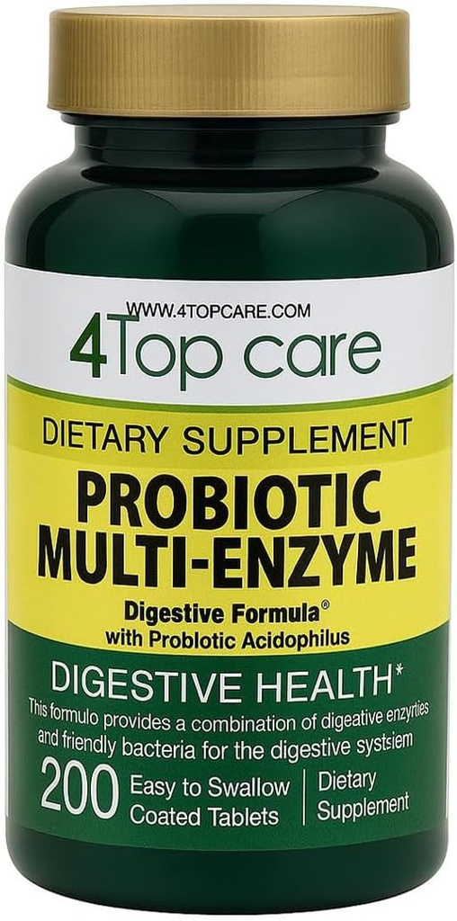 Probiotici Multi-enzimi con Prebiotici e Probiotico Acidophilus per la salute digestiva e Gut, fornendo sollievo dal disagio di Meal-time e Bloating. Integratore alimentare, 200 Conte.