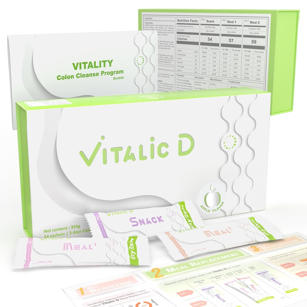 Vitalic D, programma di pulizia di 3 giorni e supporto per la salute del fegato | bevanda di disintossicante a base vegetale per il ripristino digestivo, sensazione di luce e benessere quotidiano |