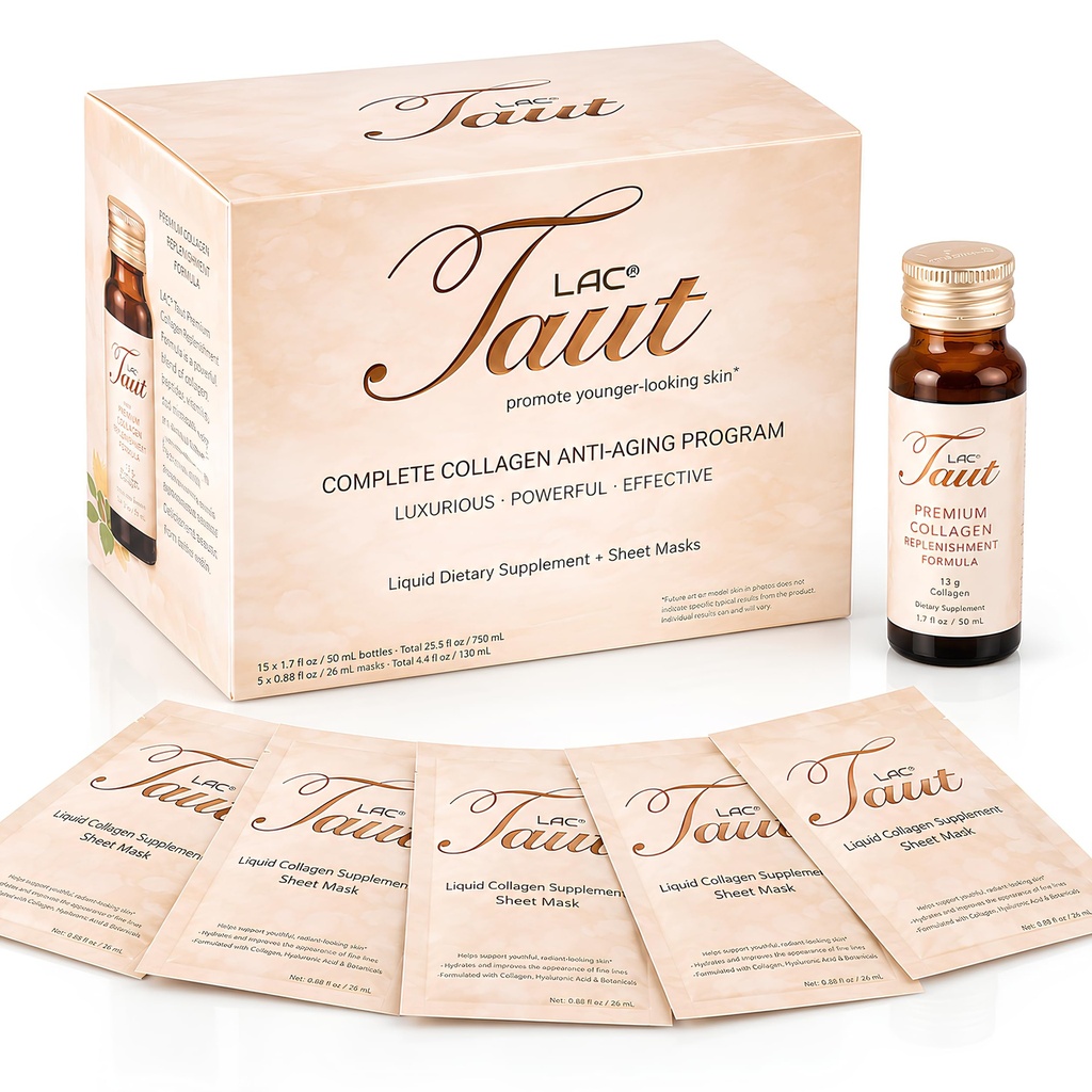 TAUT Marine Collagen Drink & Face Mask – 13.000 mg di proteine del collagene idrolizzate con acido ialuronico per la pelle giovanile e radiosa – Include 15 bottiglie e 5 maschere (30-Day Supply)