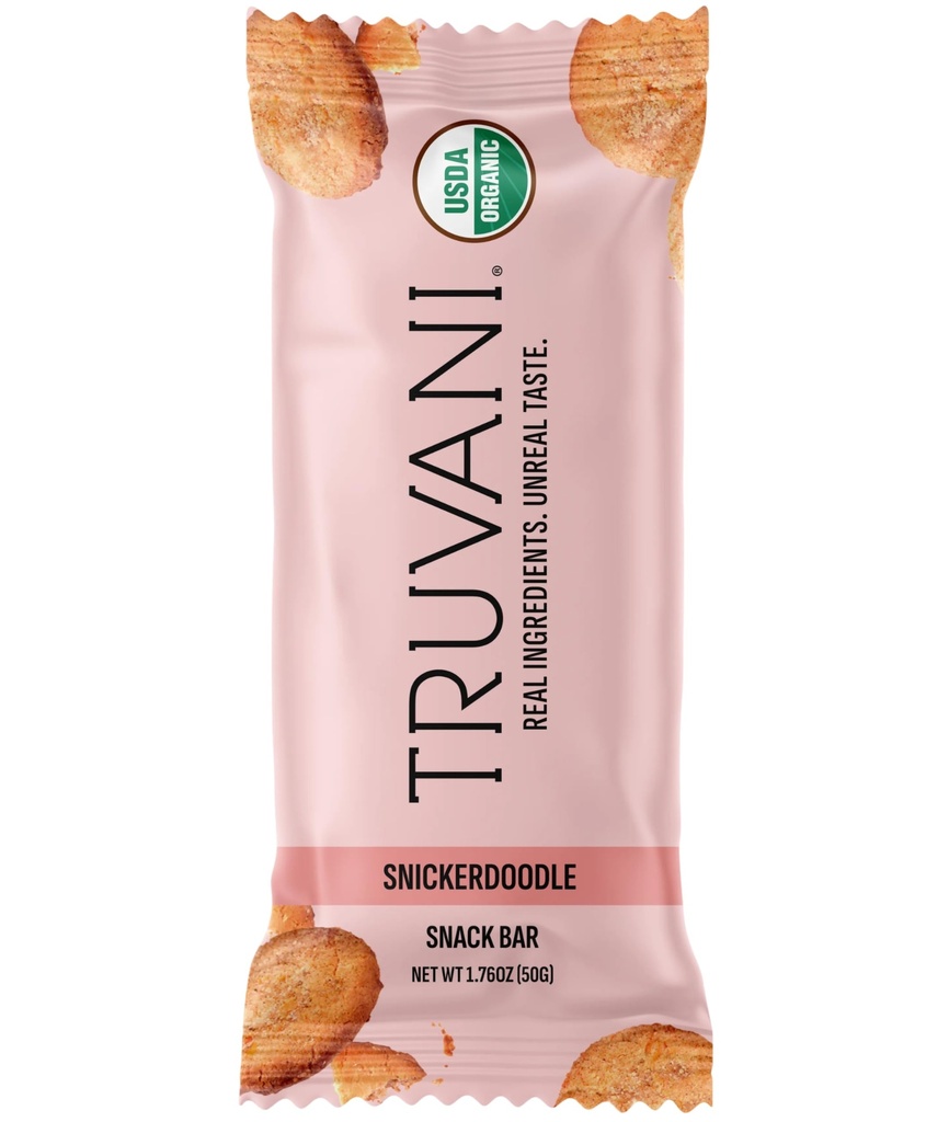 Truvani Plant Based Snack Bars | Snickerdoodle 1 Pack | 5g Protein | USDA Organic and Vegan | The Only Bar | Dairy, Soy e Gluten Free | Individualmente Wrapped
