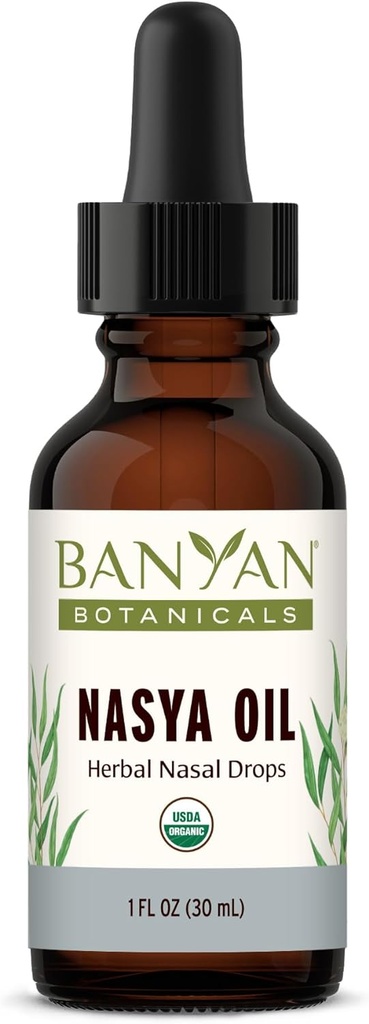 Banyan Botanicals Nasya olio – Gocce di nasale organiche per il respirazione trasparente – Ayurvedic Nasal Cleaner e Nose Moisturizer* – Un'oncia fluida – Certificato Organico, Non OGM, Chimico Libero