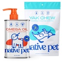 Olio animale domestico nativo per cani - Integratori di olio di pesce del cane & chews Yak per cani | Pasture-Raised e Organic Yak Cheese Himalayan Churpi Chews | 8 Oz. & 3 Grandi Chews di Yak