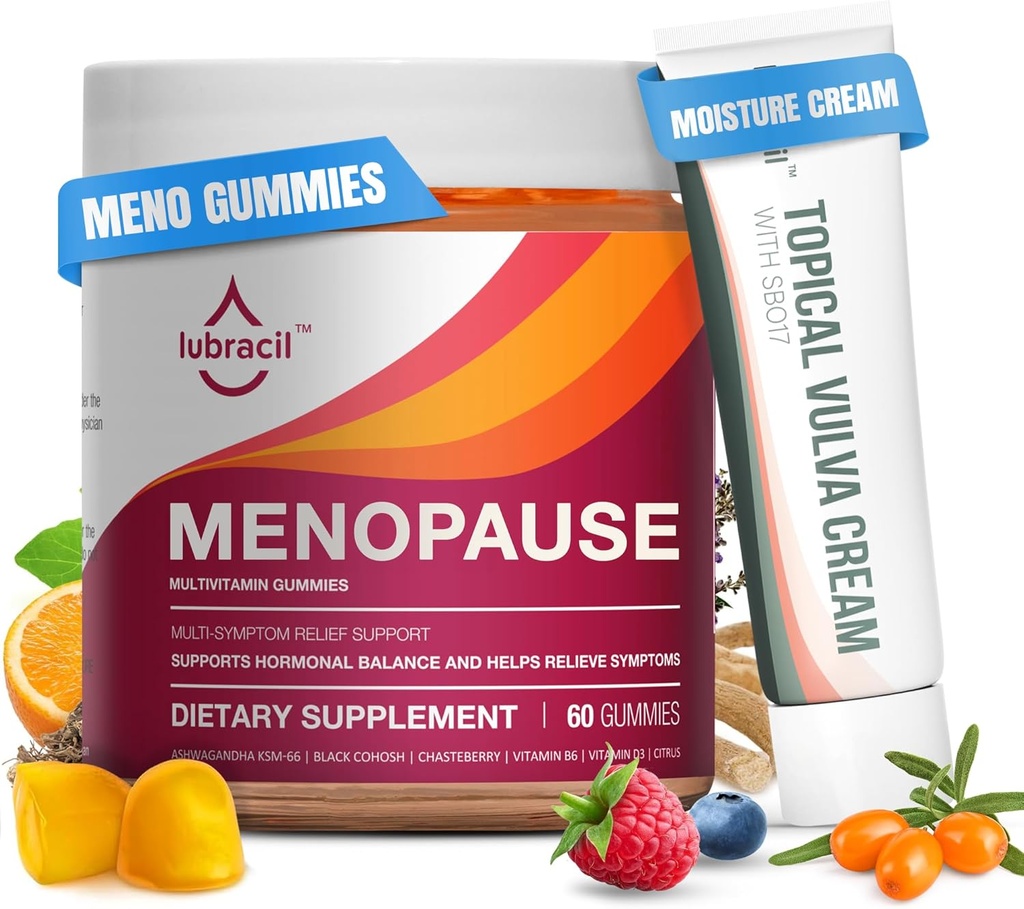 Lubracil Menopause Gummies & Topical Vulva Crema Bundle – Hormone-Free Supporto per Flash Caldi, Vaginal Dryness, Itching, Mood Swings & Night Sweats with Black Cohosh, Ashwagandha, Omega-7 & Vitamin E
