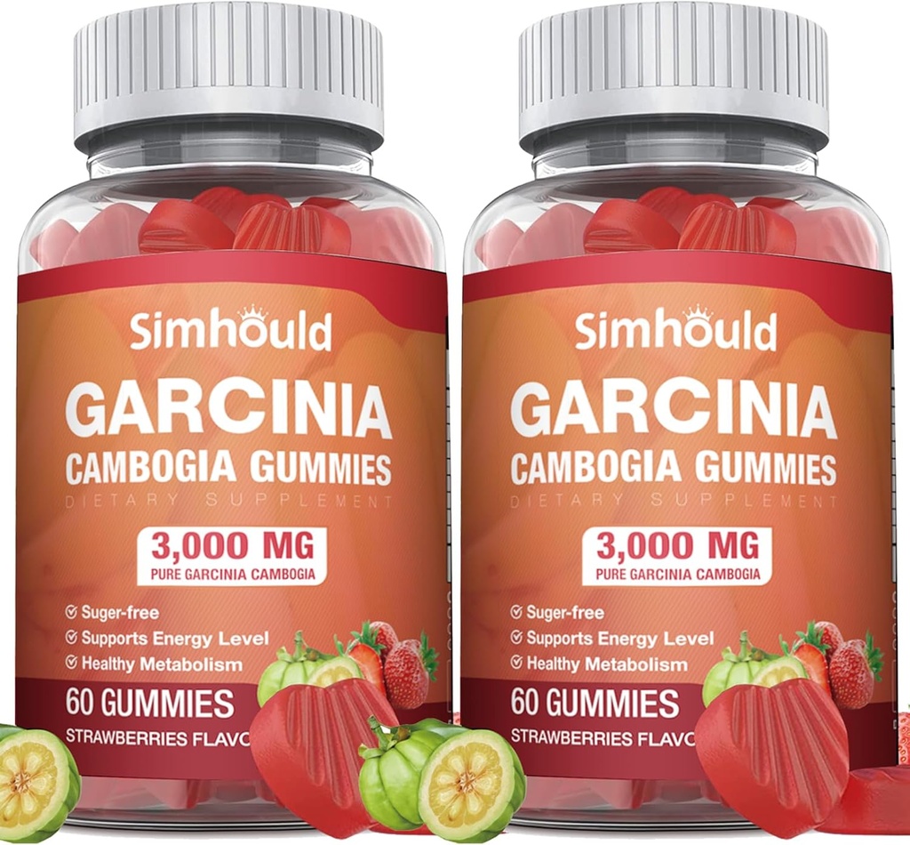 2 Confezione Zucchero Garcinia Cambogia Gummies - 3000mg 95% HCA con L-Carnitina, Boost di energia, Gummie di sapore di fragola più facile da prendere che pillole &amp; capsule 120 conti
