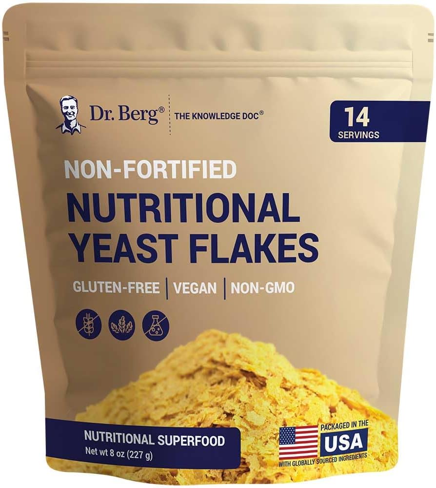 Dr. Berg Premium Nutritional Yeast Flakes - Delizioso Lieto Nutritivo Non Fortificato con Naturally Occurring B Vitamins - 8oz