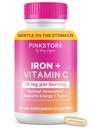 Supplemento di ferro prenatale di cicogna rosa per le donne - 18 mg di ferro e vitamina C per la gravidanza, il post-parto, e l'allattamento al seno - Focus, fatigue, & produzione di cellule di sangue - 2 mesi di alimentazione