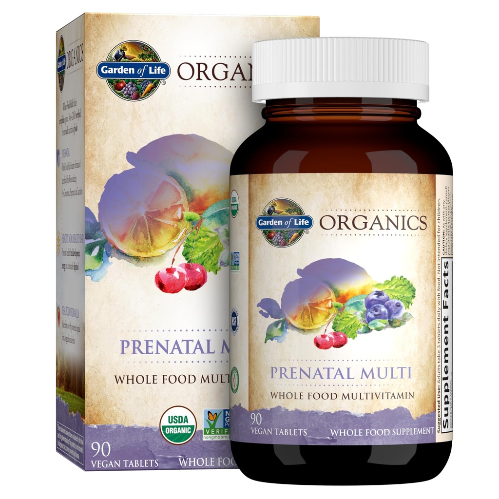 Giardino della vita Organici Prenatale Multivitamina femminile con vitamina D3, B6, B12, C & Ferro, Folate per lo sviluppo energetico e sano Fetale – Organico, Non OGM, Senza Glutine, Vegan, Alimentazione di 90 giorni