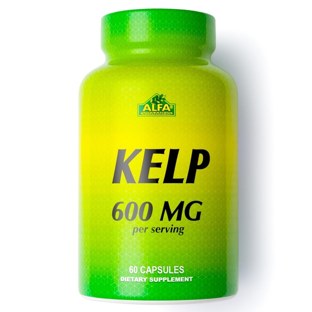 ALFA VITAMINS Kelp Supplement, 600mg di Natural Seaweed Kelp (Ascophyllum Nodosum), Ricco in Iodio & Fucoidan, Supporta la funzione tiroide e metabolica, Vitamine giornaliere per il benessere, Non OGM, 90 compresse