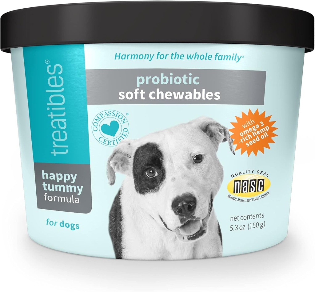 Trattabili Happy Tummy Probiotico per Cani Morbide Masticabili, 5.3 oz - Supporto Digestivo, Sistema Immune, Salute Gut