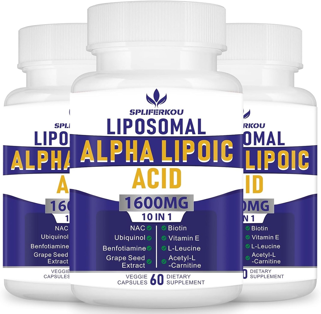 Acido lipoico alfa lipoosomico 1600mg per porzione, Integratore ALA per la salute antiossidante,Energia e Metabolismo-Gluten Free & Non OGM 180 capsule