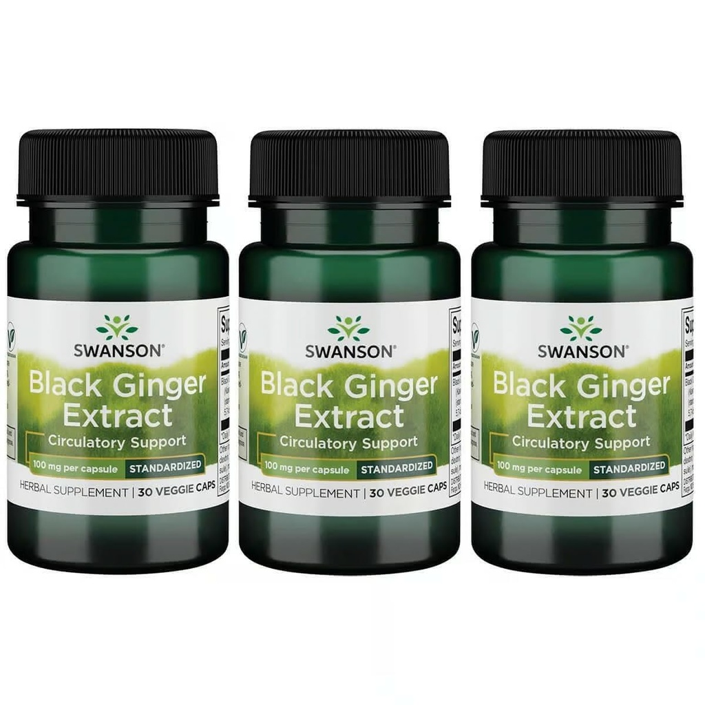 Estratto di zenzero nero Swanson - Promuove la circolazione sanguigna sana e il vigore fisico - può aiutare la salute del cuore, tessuto muscolare e benessere mentale - (30 capsule vegetali, 100 mg ogni) (3 pacchetto)