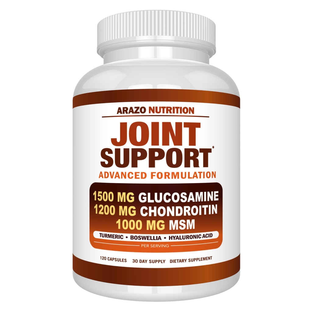 Arazo Nutrition Glucosamine Chondroitin Turmeric Msm Boswellia - Supporto Congiunto Integratore per Rilievo 120 Capsule per Bones, Indietro, Ginocchiere, Mani (120 Capsule)