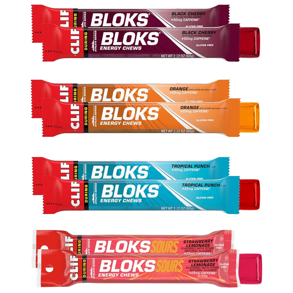 Clif Bloks - Energy Chews with Caffeine - Variety Pack - Non-GMO - Plant Based - Fast Fuel for Cycling and Running - Carboidrati Rapidi ed Elettroliti - 2.12 oz. Confezione (8 Conto)
