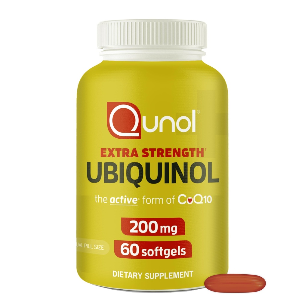 Qunol 200mg Ubiquinol, Antiossidante potente per la salute cardiaca e vascolare, Essenziale per la produzione di energia, Supplemento naturale Forma attiva di CoQ10, 60 Conte