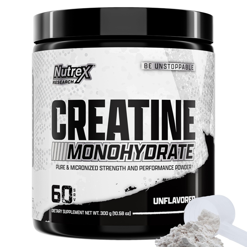 Polvere monoidrata della creatina di ricerca di Nutrex 60 Servings | Polvere di creatina micronizzata non aromatizzata 5G | Gluten Free