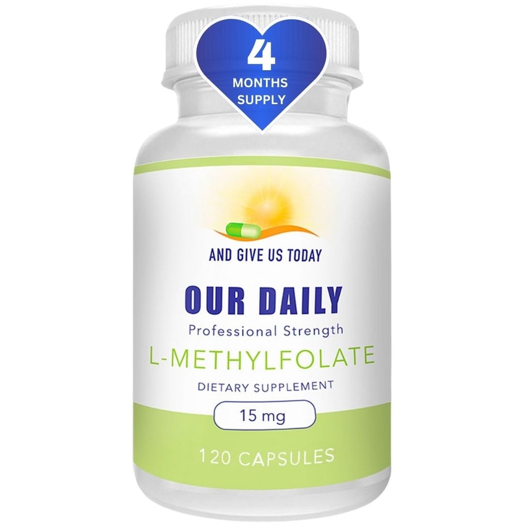 AND GIVE US TODAY OUR DAILY L-Methylfolate 15 mg / 15000 mcg Maximum Strength Active Folate, 5-MTHF, Filler Free, Gluten Free, Non-GMO, Vegetarian Capsules (4 Months Supply) (120)