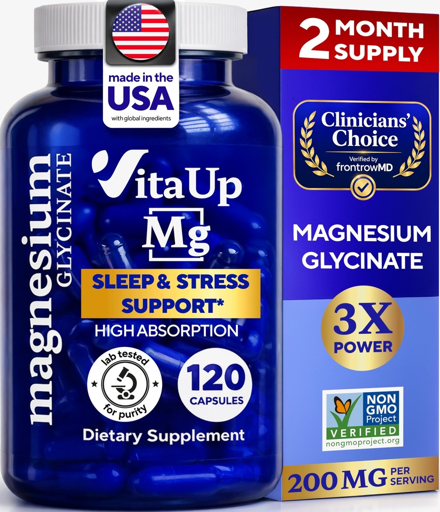 Magnesio Glycinate 200mg - Stati Uniti d'America Integratore di Magnesio fatto per il sonno, il cuore, le ossa, il supporto del metabolismo - capsule di biglicinato di magnesio ad alto assorbimento - 120 capsule vegane