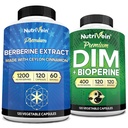 Nutrivein Premium DIM & Berberina Supplemento Bundle: Berberina ad alto assorbimento & DIM Supplemento con Bioperine - per l'equilibrio ormonale, Regolarità digestiva, Metabolismo, &amp; Benessere generale