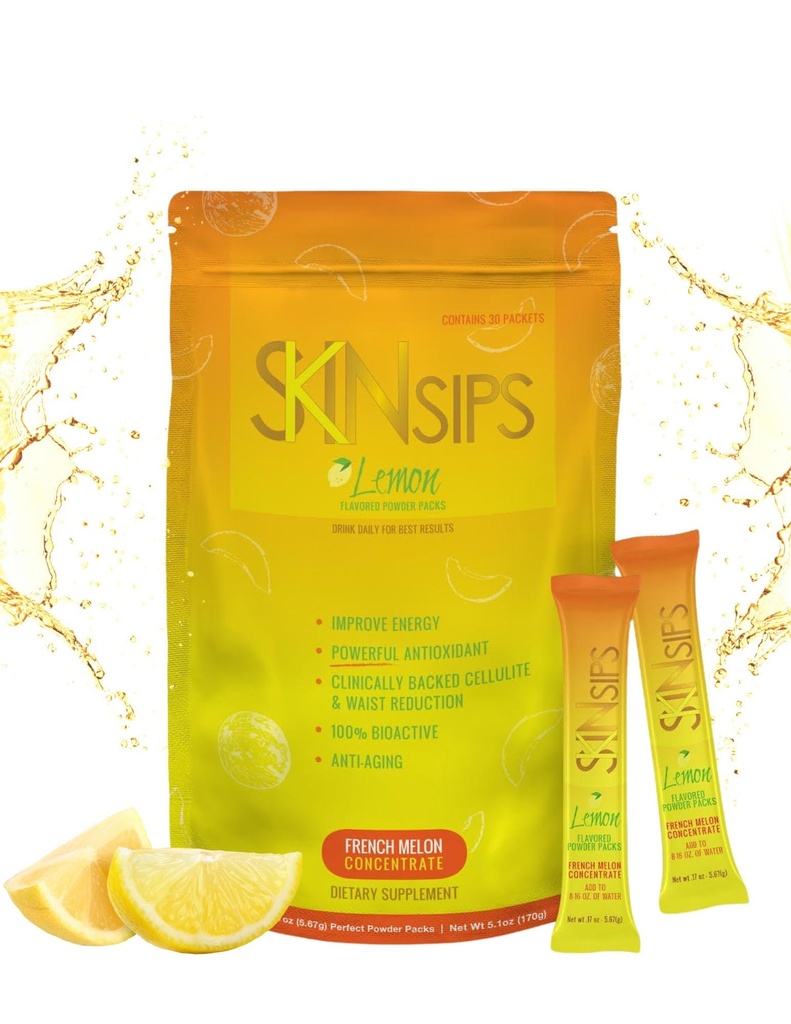 Skin Health & Energy Boost Drink Mix- Sugar Free, SOD B (TM), Antiossidanti del Concentrato di Melone francese, Su The Go Stick Packs, Lemon, 30 Pack