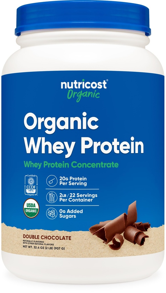 Nutricost Organic Whey Protein Concentrato, Double Chocolate Flavored, (2LBS) - Senza glutine, Non OGM