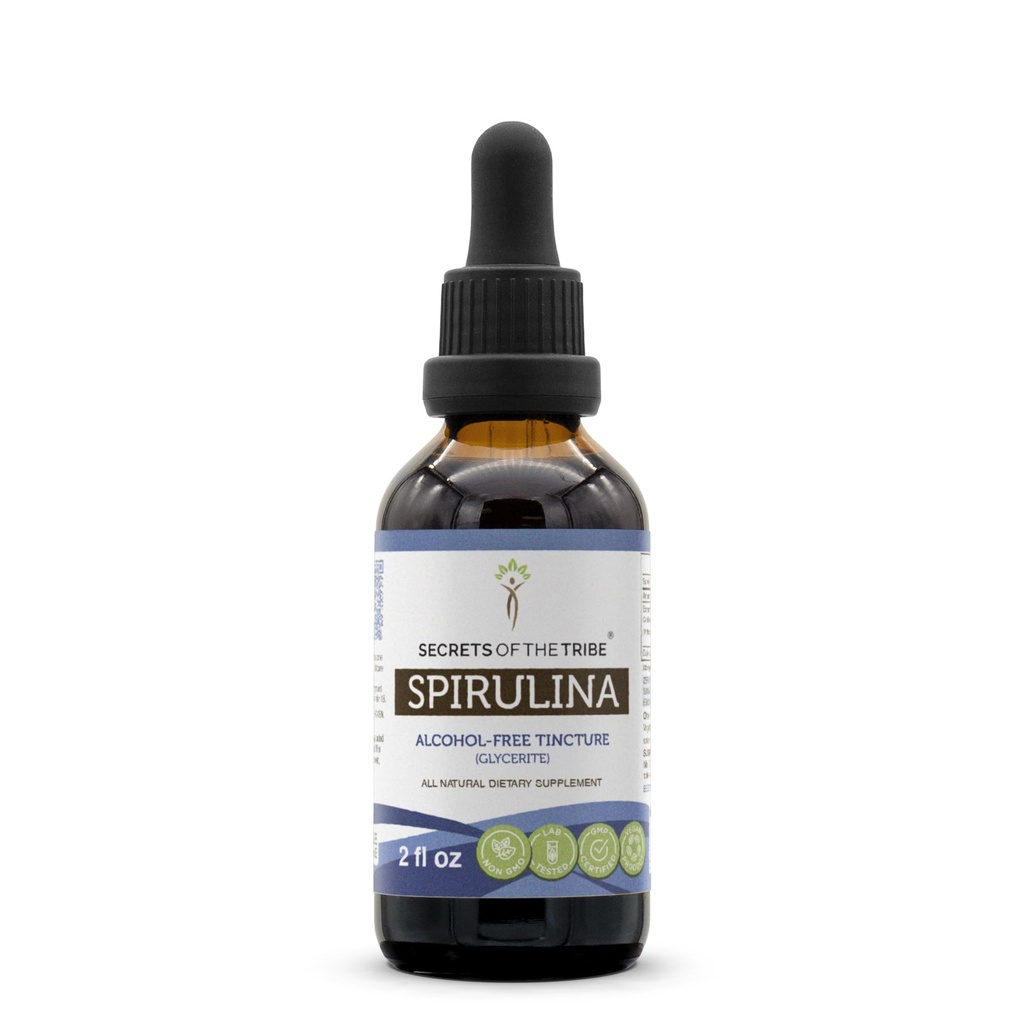Segreti della Tribe Spirulina Alcol-Free Liquid Extract, Spirulina (Arthrospira Platensis) Integratore di tintura (2 FL OZ)