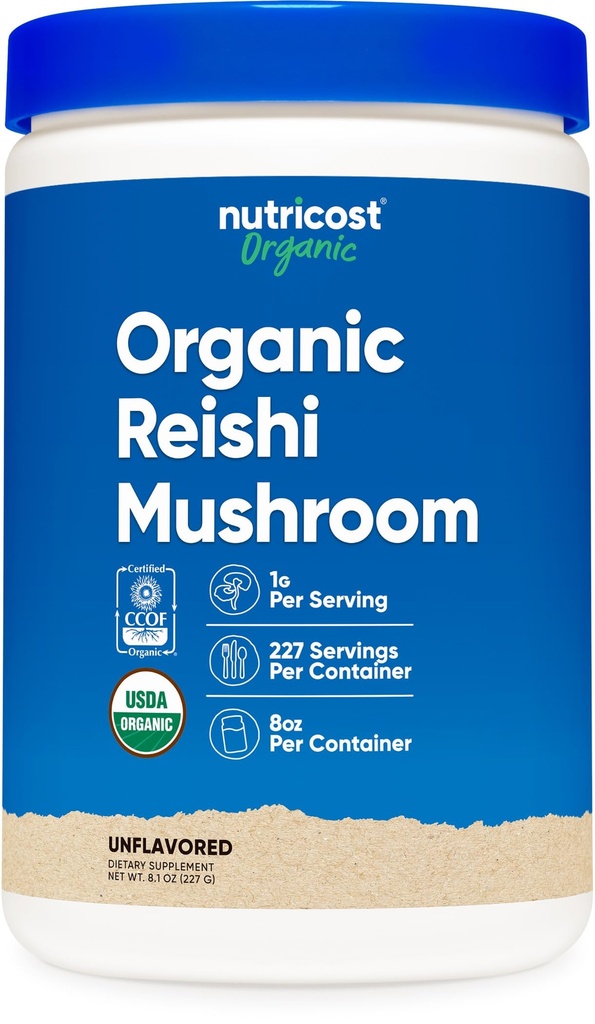 Nutricost Organic Reishi Mushroom Powder 0.5LB (8oz) - USDA Certificato 100% biologico, vegetariano, non OGM, senza glutine