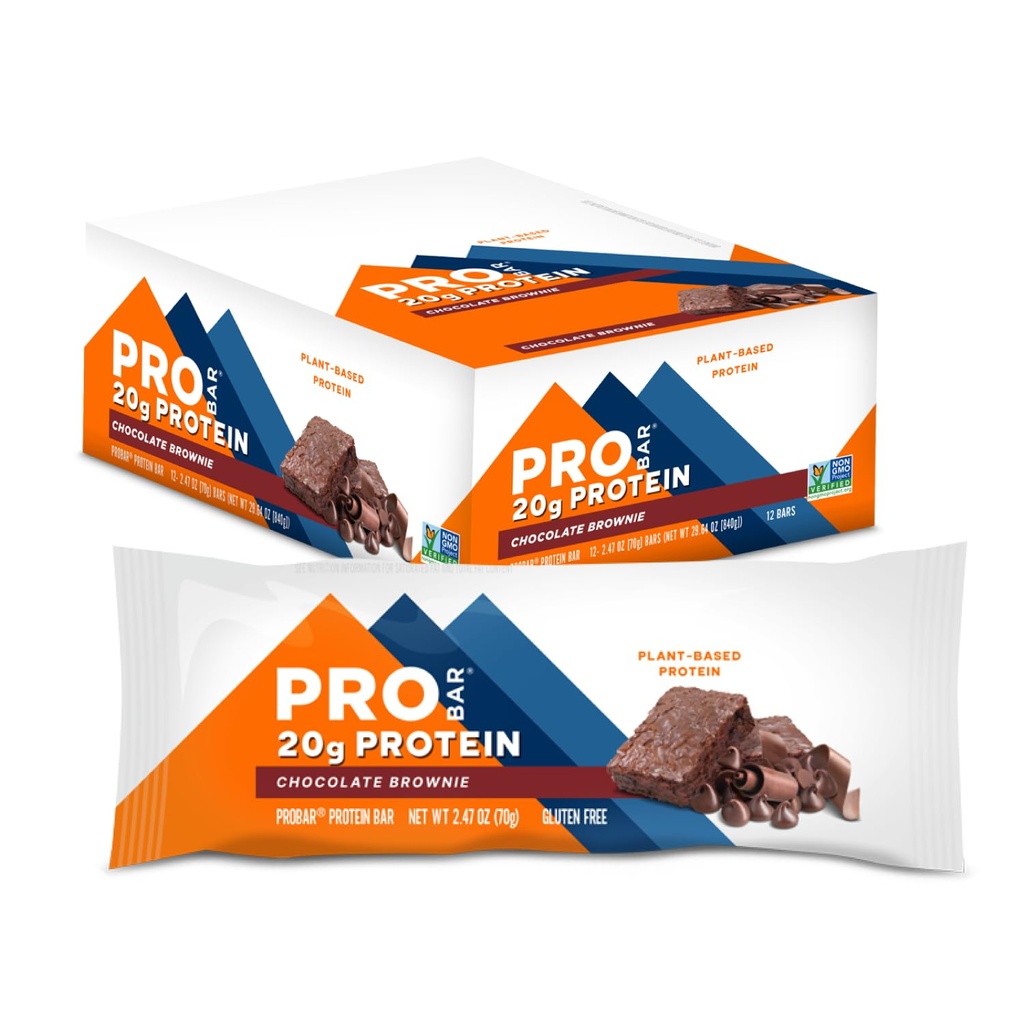 PROBAR - Proteine Bar, Cioccolato Brownie, Non OGM, Senza glutine, Sano, Basato su piante, Ingredienti di tutto cibo, Energia naturale (12 Conte)