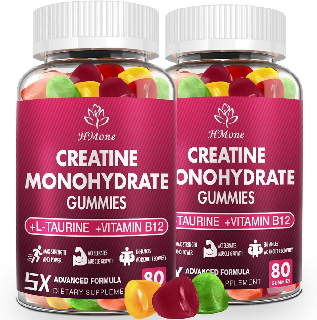 Creatina Monoidrato Gummies - 5g per uomini e donne, 160 Count e creatina Chewable Supplements per guadagno del muscolo, forza del muscolo, aumento dell'energia e del muscolo, zucchero libero, vegan