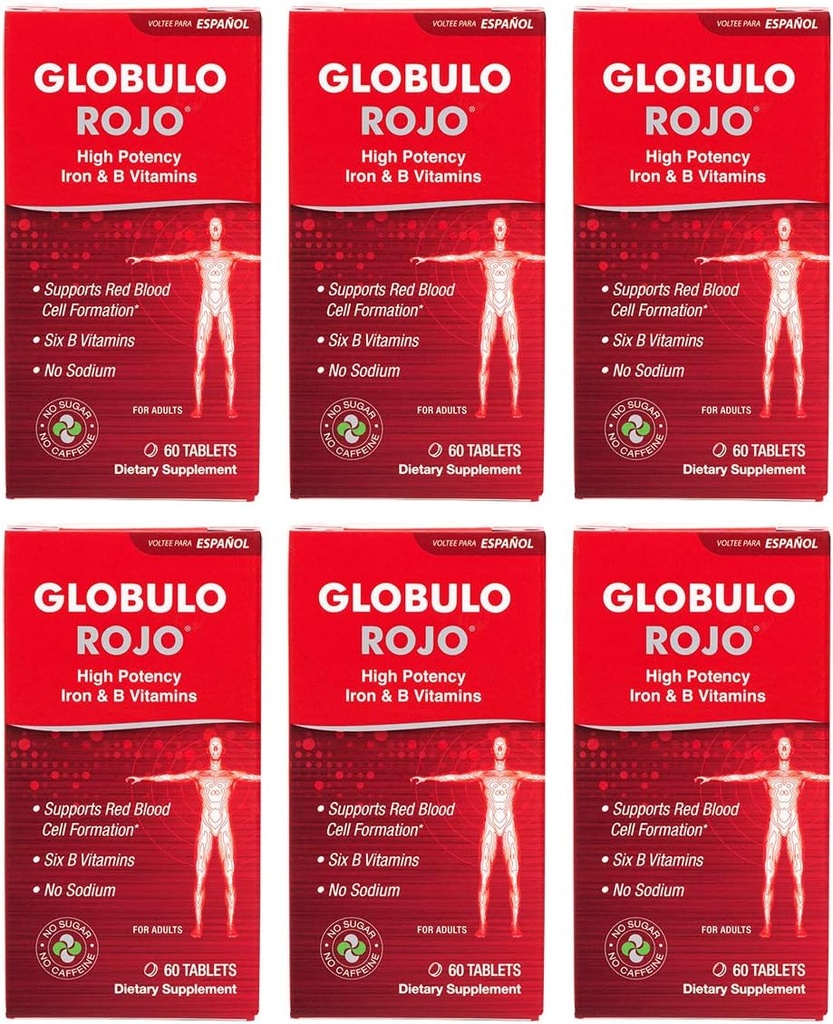 Globulo Rojo Ferro Supplemento - Supplementi dietetici Pillole con Alta Potenza Ferro & B Vitamine, 60 Compresse - 6 Confezione
