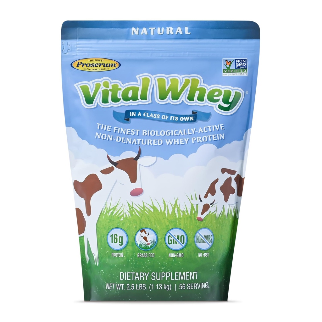 Grass-Fed Whey Protein Polvere per Vitalità Immune, Natural Flavor 2.5lbs (56 Serve), 15g Protein Per Serve, Vital Whey, Clean Holistic, Wellness Nutrition