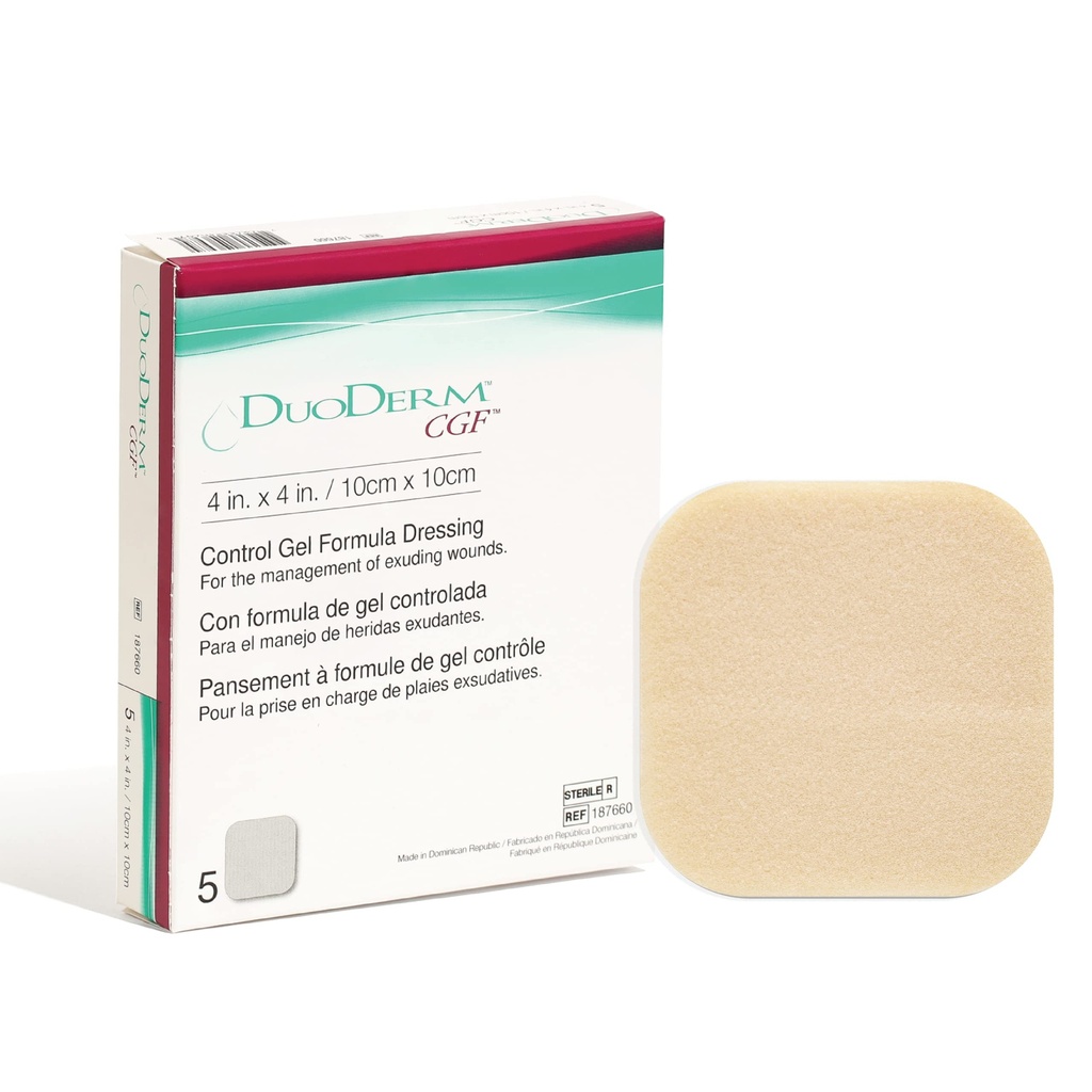 Convatec DuoDERM Control Gel Formula 4"x4" Hydrocolloid Sterile Abiti adesivi per Partial e Full-Thickness Wounds, Grade Medico, Latex-Free, Impermeabile, Quadrato, Beige, 5ct Box