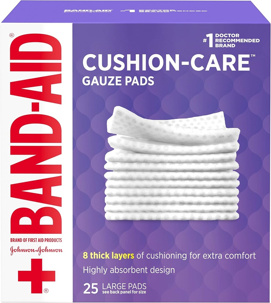 Johnson & Johnson Band-Aid di prodotti di pronto soccorso Cuscino-Care Gauze Pad, 4 X 4 pollici, 25 conte (Pacchetto di 12)