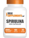 BulkSupplements.com Spirulina Capsule - Green Superfood Supplement, Spirulina Supplement - Vegan, 6 Capsule per Serve, 180 Count (Pack of 1)