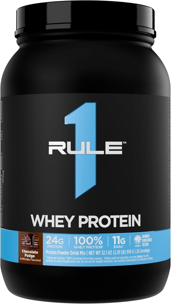 Regola 1 Whey Protein – 24g Proteine ad azione rapida da fonti all-Whey con EAAs e BCAA per il recupero di allenamento o in qualsiasi momento uso (2 Pounds*, Fudge di cioccolato)