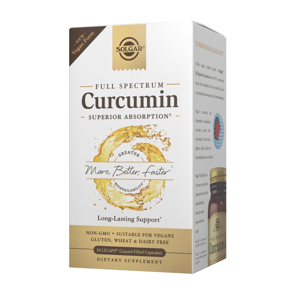 Solgar Full Spectrum Curcumin - 30 LiCaps - Assorbimento Superiore - Brain, Joint & Immune Health - Vegan, Gluten Free, Non-GMO, Dairy Free - 30 Serve