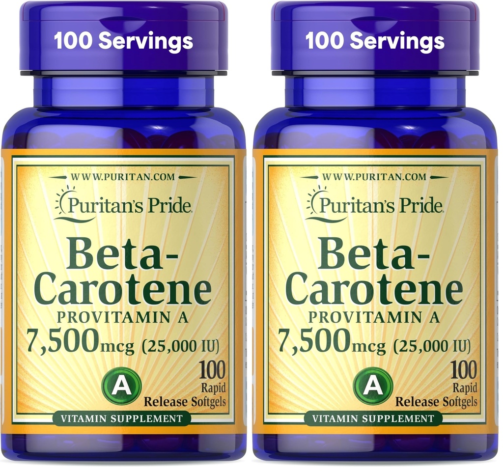 Puritan's Pride Beta Carotene per Immune e Eye Health per sostenere un sistema immunitario sano 100 Softgels (Pack of 2)