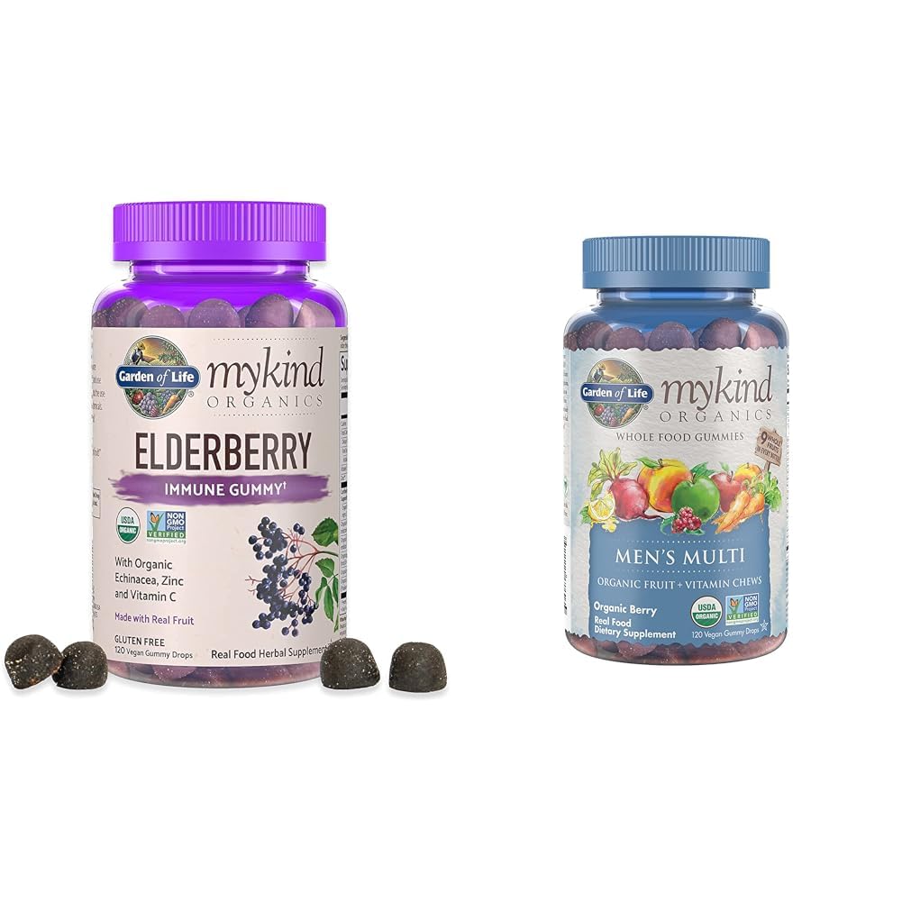 Giardino della vita Organics Elderberry Gummies per adulti e bambini - Integratore di supporto immunitario con frutta organica & Organics Men's Gummy Vitamins Multi Berry, 120 Conte
