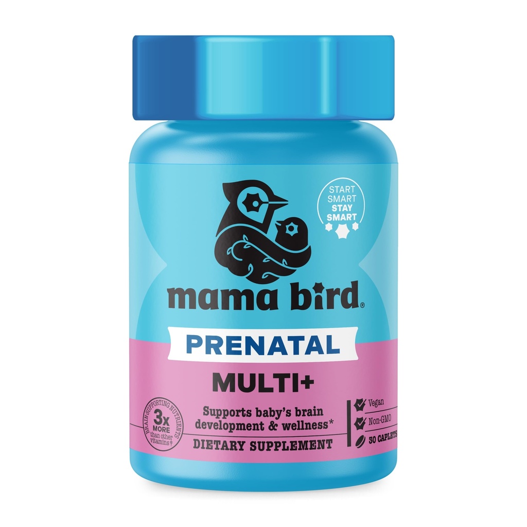 Best Nest Wellness Mama Bird Prenatal Multi Plus - Prenatal Care Supplement Supports Brain & Digestive Health - Vegan Multivitamin con L-Methylfolate, Probiotics & More - 30 Caplets (30 Serve)