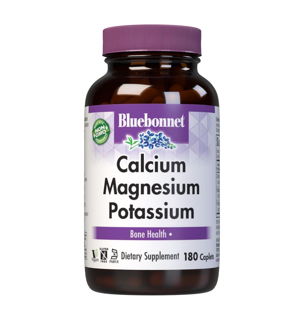Bluebonnet Calcium Magnesium Supplemento di potassio per le donne e gli uomini - Supporta le ossa sane - Calcium 1000mg Supplemento minerale Forma di chelato - Non-GMO, Vegan, senza glutine - 180 Caplets