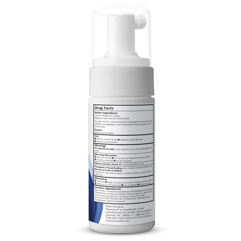 THERAWORX Relief schiuma ad azione rapida per gambe &amp; gambe Crampe e dolori muscolari, dimensione di viaggio 3.4oz