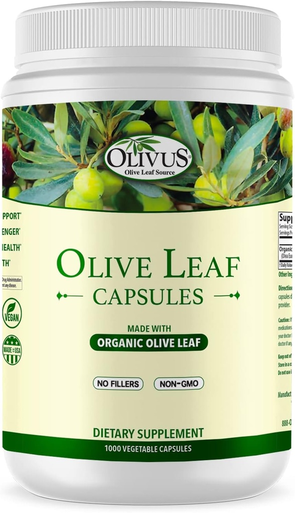 Olive Leaf Capsules Bulk 1000 Ct - 550 mg di capsule vegetali - Polvere di foglie di oliva biologica pura con nessun filler - Integratore antiossidante di supporto immunitario