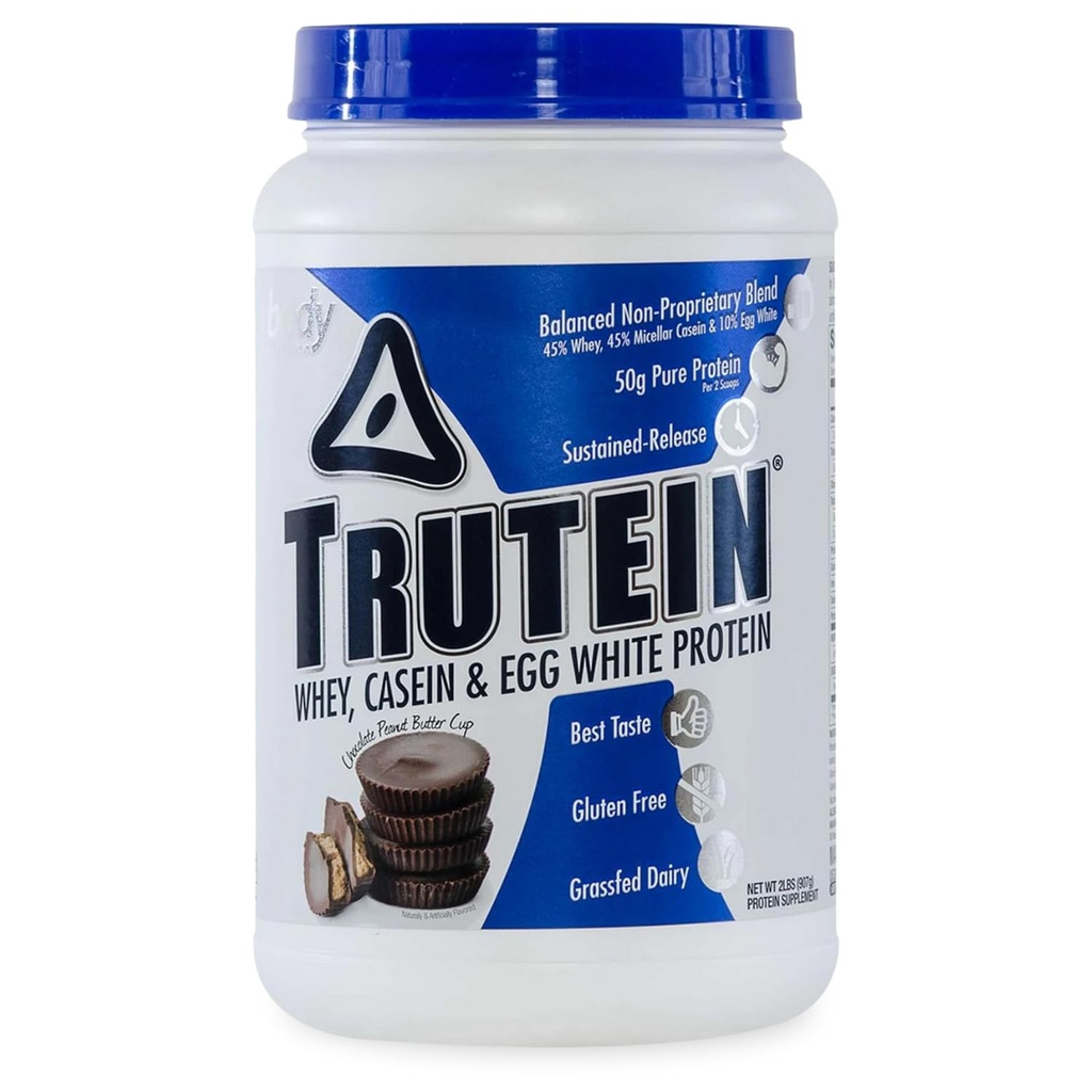 Polvere di proteine: 45% Whey, 45% Casein, 10% Egg White, Gluten-Free, Basso Sodio, Polvere di proteine di siero di erba, Gym Supplement & Breakfast Shake, Burro di arachidi al cioccolato, 2lb
