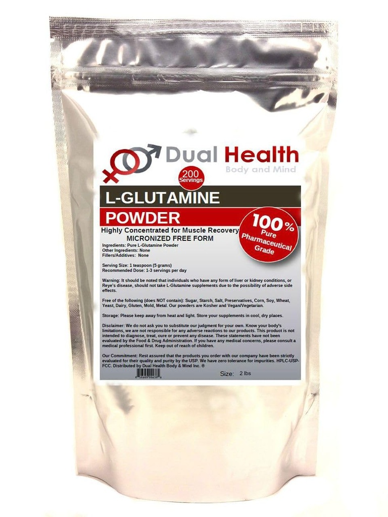 L-Glutamina (2 lbs) Polvere pura 5000mg Supplementi di massa di forma libera, Made in USA, Immune Digestion GI Support Leaky Gut Health Muscle Energy Stamina Endurance Strength